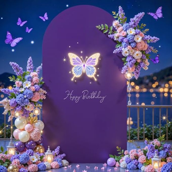 PARTISKY Purple Arch Cover 7.2Ft Spandex Fitted Wedding Arch Stand Covers Round Top Chiara Arch Covers Stretchy Backdrop Cover For Birthday Party Ceremony Banquet Decoration - Image 4