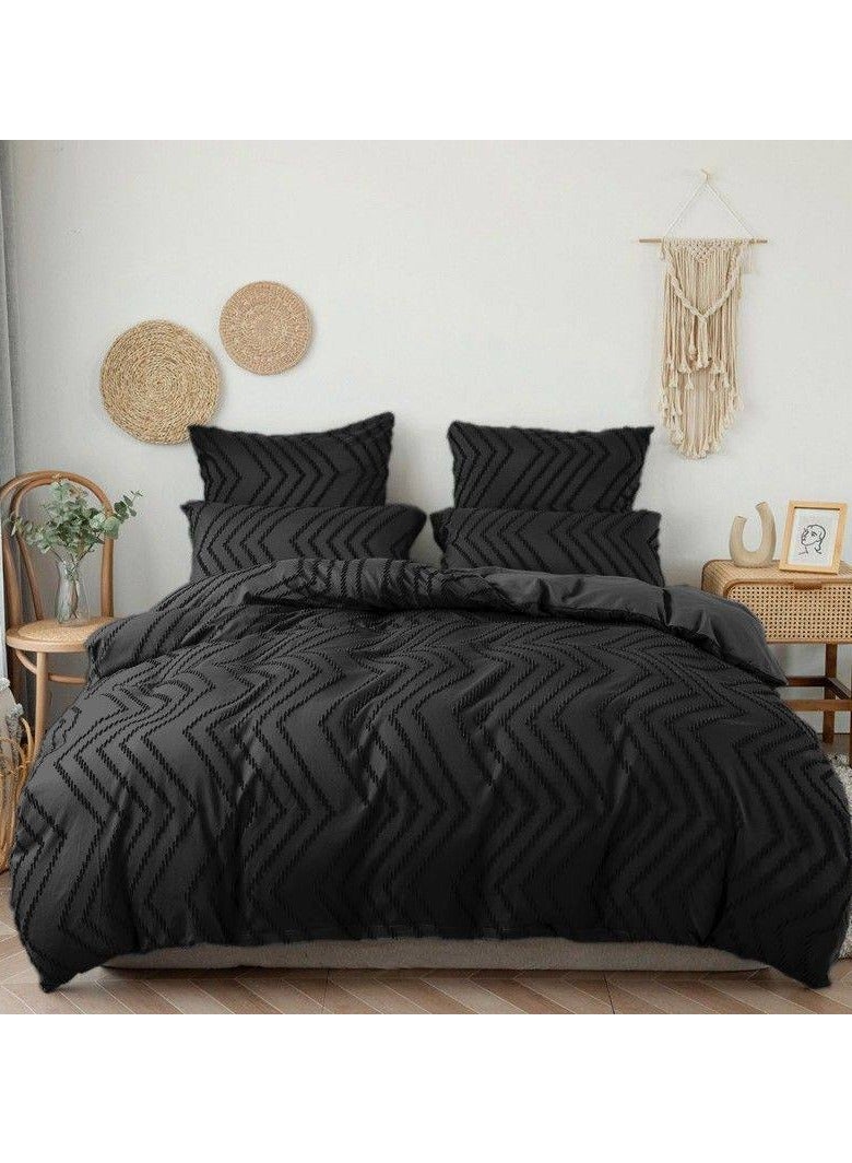 طقم لحاف مناسب لجميع المواسم مقاس كينج - فائق النعومة 100% من ألياف البوليستر الدقيقة المخططة، يتضمن طقم لحاف واحد ثابت، 1 ملاءة مثبتة، 4 غطاء وسادة