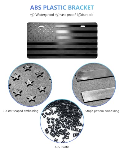 FBJTDQ American Flag Front Bumper License Plate - Black Plastic Plates with 3D Embossed Patriotic Decor for Cars with Screws - Image 3