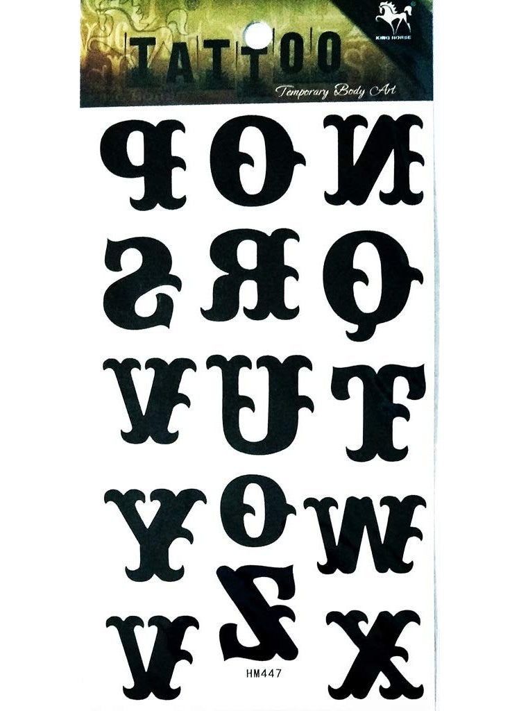 PP TATTOO - 1 Sheet Black letters A-Z English alphabet ABC Waterproof Tattoo Sexy Fake Stickers Girls Lady Tattoo Body Art - Image 1