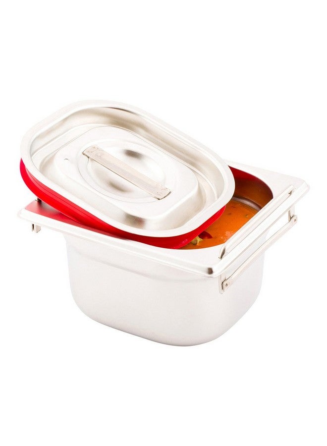 Restaurantware LID ONLY: Met Lux One Sixth Steam Table Pan Lid 1 Travel Hotel Pan Lid - Built-In Leakproof Silicone Seal Stainless Steel Steam Table Pan Lid Pan Sold Seperately - Image 1