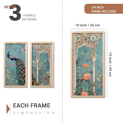 walllane Traditional Indian Art Pichwai Wall Hanging Paintings | Painting for wall Decoration | Traditional Indian Art Pichwai Wall Décor Paintings Set of 3 (10x19 inch, G) - Image 2