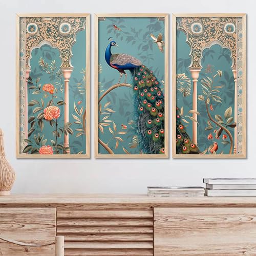 walllane Traditional Indian Art Pichwai Wall Hanging Paintings | Painting for wall Decoration | Traditional Indian Art Pichwai Wall Décor Paintings Set of 3 (10x19 inch, G) - Image 1