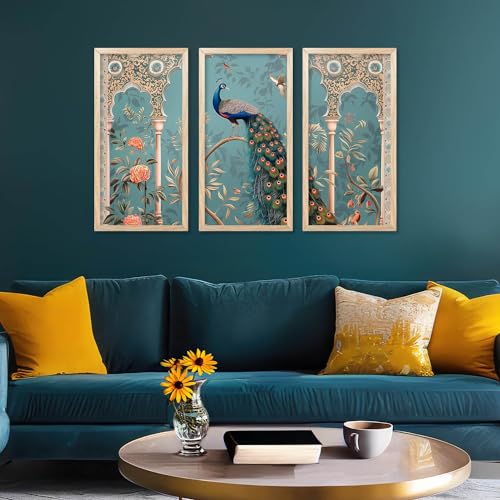 walllane Traditional Indian Art Pichwai Wall Hanging Paintings | Painting for wall Decoration | Traditional Indian Art Pichwai Wall Décor Paintings Set of 3 (10x19 inch, G) - Image 4