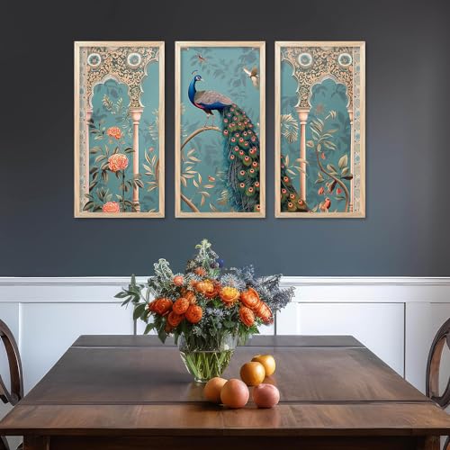 walllane Traditional Indian Art Pichwai Wall Hanging Paintings | Painting for wall Decoration | Traditional Indian Art Pichwai Wall Décor Paintings Set of 3 (10x19 inch, G) - Image 5