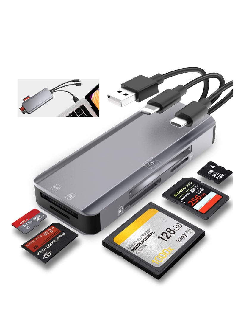 SYOSI 5 in 1 Multi Memory Card Reader, Aluminum SD/TF/CF/MS/M2/Micro SD Adapter for iPhone/iPad, USB C and USB A Devices, No Application Required, Plug and Play - Image 1