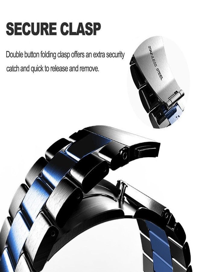 DEALELE Bands Compatible with Samsung Galaxy Watch 7 / FE / 6/6 Classic / 5/5 Pro / 4/4 Classic/Galaxy 3 41mm, 20mm Stainless Steel Metal Replacement Strap for Women Men (Black/blue) - Image 3