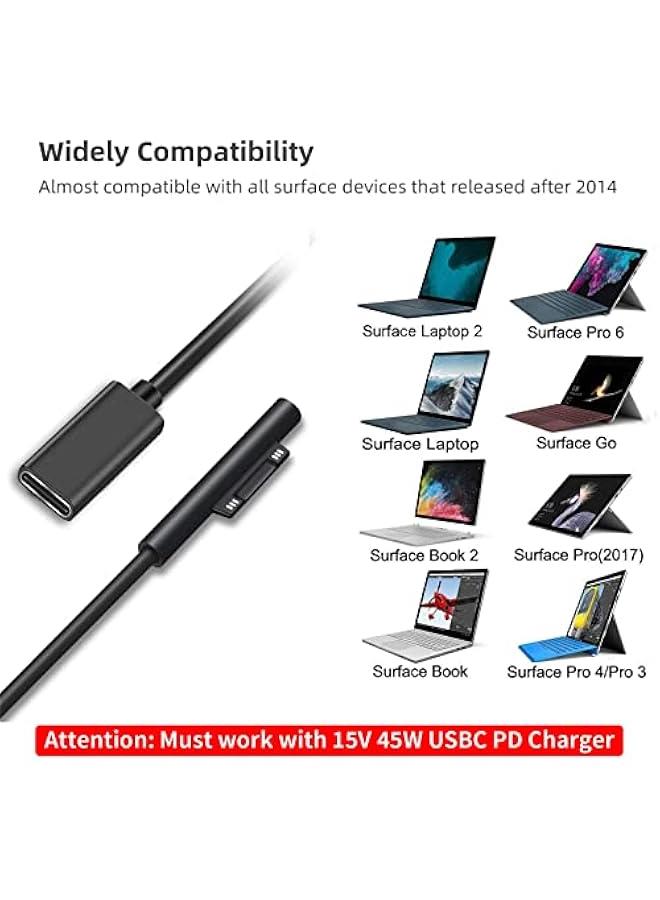 كابل شحن Surface to USB C (USB-C أنثى، 15 سم)، متوافق مع أجهزة الكمبيوتر المحمولة Microsoft Surface Pro 7/6/5/4/3 Go3/2/1 4/3/2/1، يتطلب شاحن USB-C بقوة 15 فولت/3 أمبير - Image 3