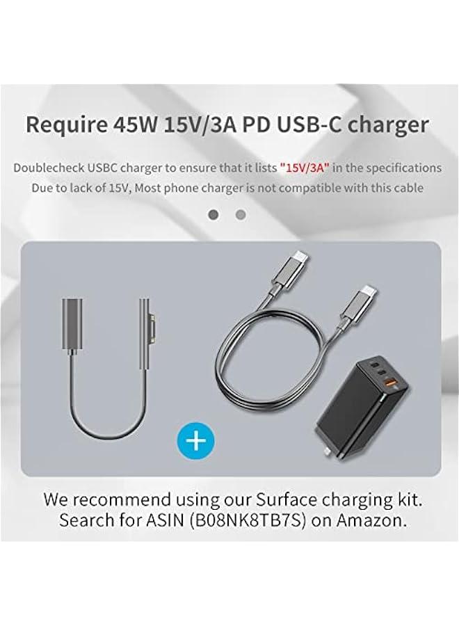كابل شحن Surface to USB C (USB-C أنثى، 15 سم)، متوافق مع أجهزة الكمبيوتر المحمولة Microsoft Surface Pro 7/6/5/4/3 Go3/2/1 4/3/2/1، يتطلب شاحن USB-C بقوة 15 فولت/3 أمبير - Image 4
