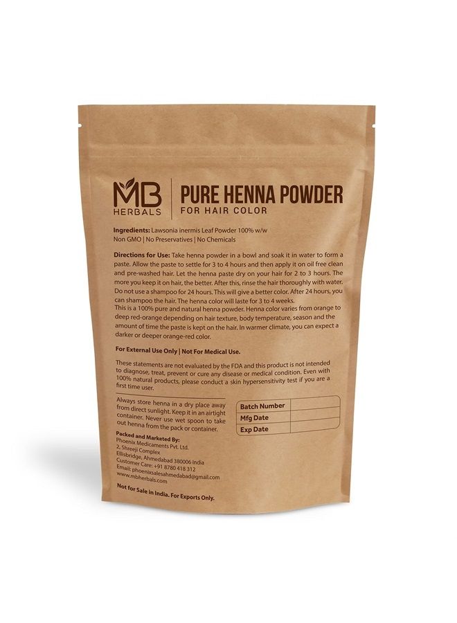 MB Herbals Henna Powder 2 LB | Two Pound Bulk Saver Pack | For Natural Hair Color | Triple Sifted | Raw | Non-Radiated | Henna From Rajasthan, India | Rajasthani Henna