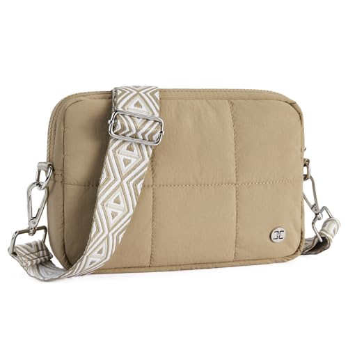 Telena Crossbody Bags for Women Crossbody Purse with Guitar Strap Lightweight Puffer Shoulder Bag for Travel Khaki - Image 1