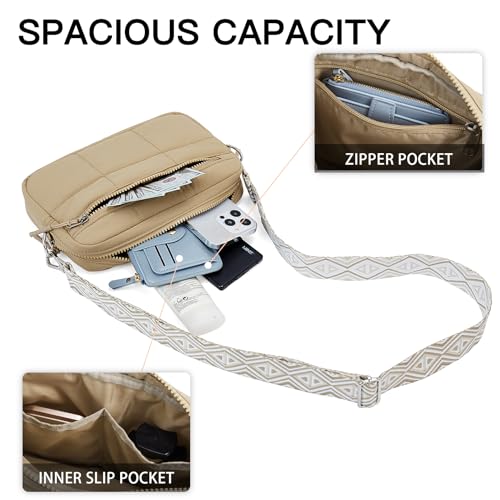Telena Crossbody Bags for Women Crossbody Purse with Guitar Strap Lightweight Puffer Shoulder Bag for Travel Khaki - Image 3