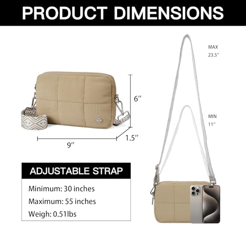 Telena Crossbody Bags for Women Crossbody Purse with Guitar Strap Lightweight Puffer Shoulder Bag for Travel Khaki - Image 4