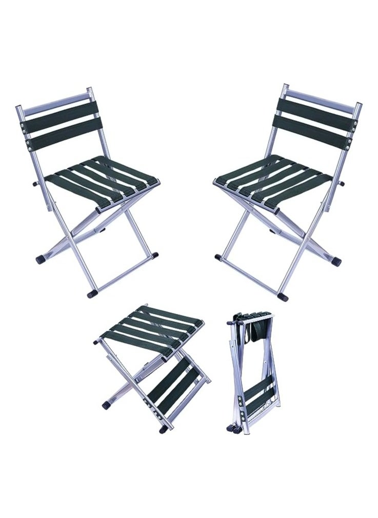 HEXAR 120 Kg Capacity 2 In 1 Folding Chair And Stool For Adults Kids Travel Camping Garden Sitting Stool Collapsible Lightweight Adjustable Stool/Chair Thick Backrest Foldable Beach Chair (2 Pcs Set)  - Image 1