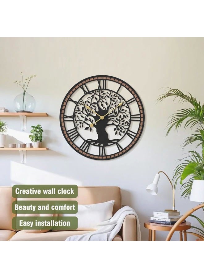 Micasso Non-Ticking Large Wall Clock: 18Inch Tree of Life Metal Black with Solid Wood Frame - Battery Operated Silent Clock for Living Room/Office/Bedroom/Kitchen - Home Decor for Fashion-Conscious - Image 2