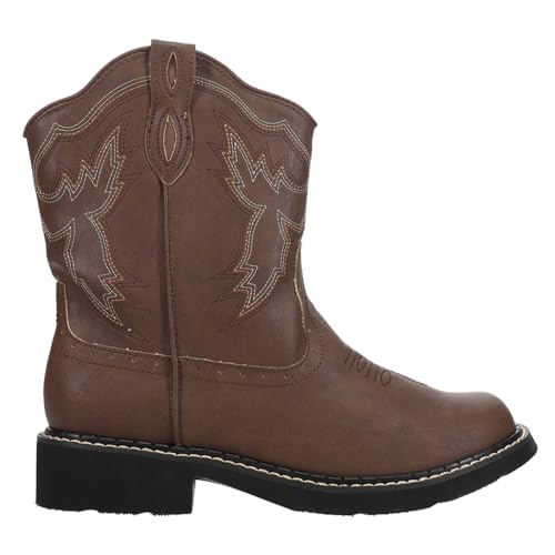 ROPER Womens Chunk Rider Embroidery Round Toe Casual Boots Ankle Low Heel 1-2" - Brown - Size 9 B - Image 1
