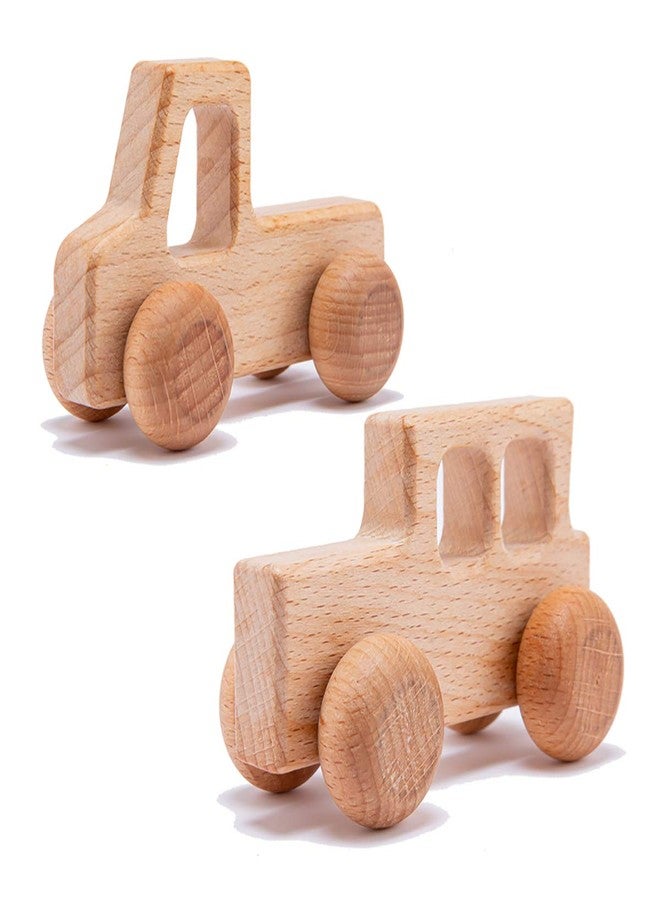 Promise Babe 2PC Truck Shape Wooden Rattles Baby Teether Toys Montessori Inspired Teething Push Toys Perfect Shower Gift for Baby - Image 1