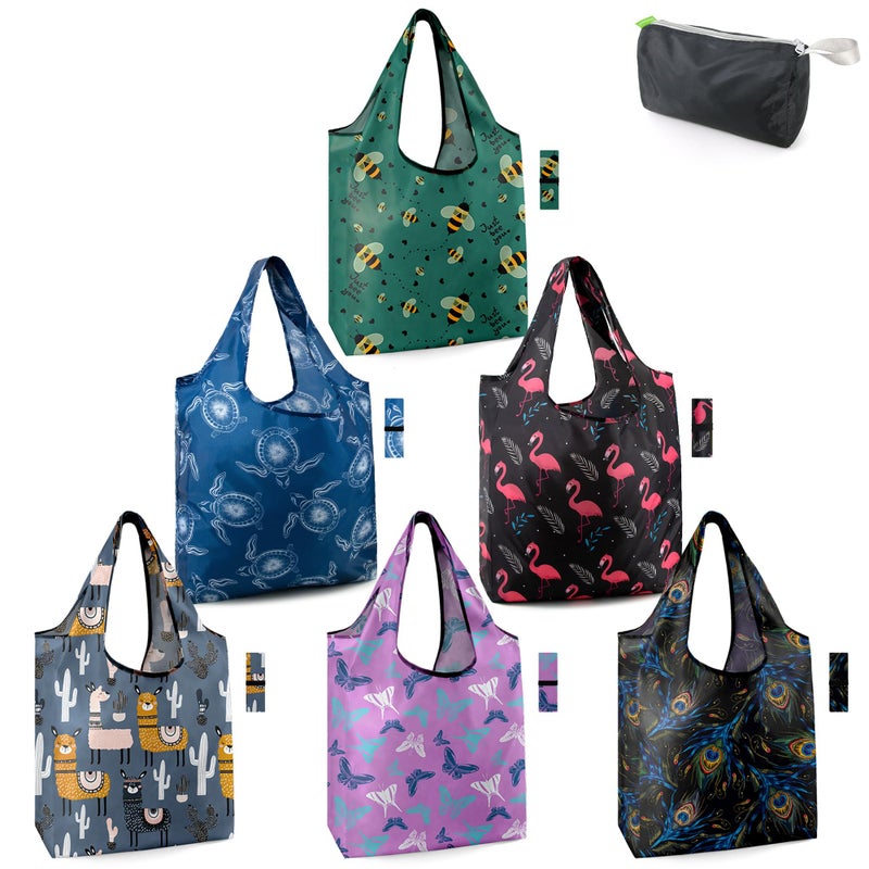 BeeGreen Animals Reusable Grocery Bags Bees Turtles Flamingo Peacock Alpaca Butterfly Lovers Gifts Shopping Bags Bulk 50LBS X-Large Foldable-Heavy Duty - Image 1