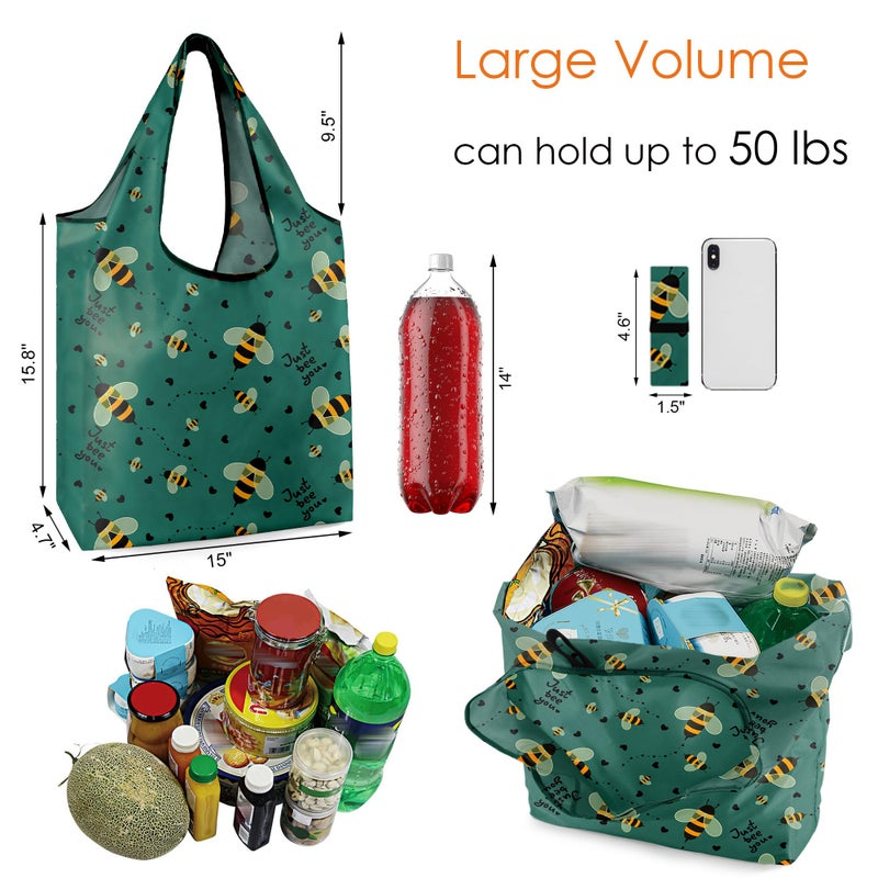 BeeGreen Animals Reusable Grocery Bags Bees Turtles Flamingo Peacock Alpaca Butterfly Lovers Gifts Shopping Bags Bulk 50LBS X-Large Foldable-Heavy Duty - Image 3