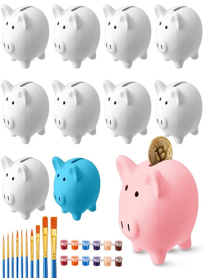 Skybooly 12 Pcs DIY Ceramic Piggy Banks Pig Coin Banks Xmas Gift Unglazed White for Boys Girls with 2 Paint Strips 10 Brushes Money Birthday Home Festival Fun Activities Gift - Image 1