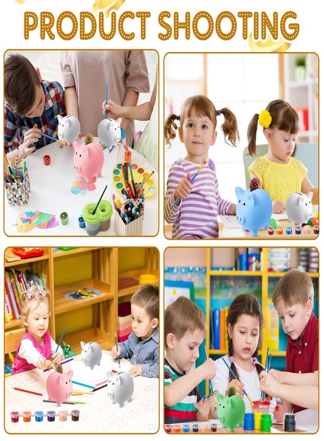 Skybooly 12 Pcs DIY Ceramic Piggy Banks Pig Coin Banks Xmas Gift Unglazed White for Boys Girls with 2 Paint Strips 10 Brushes Money Birthday Home Festival Fun Activities Gift - Image 4