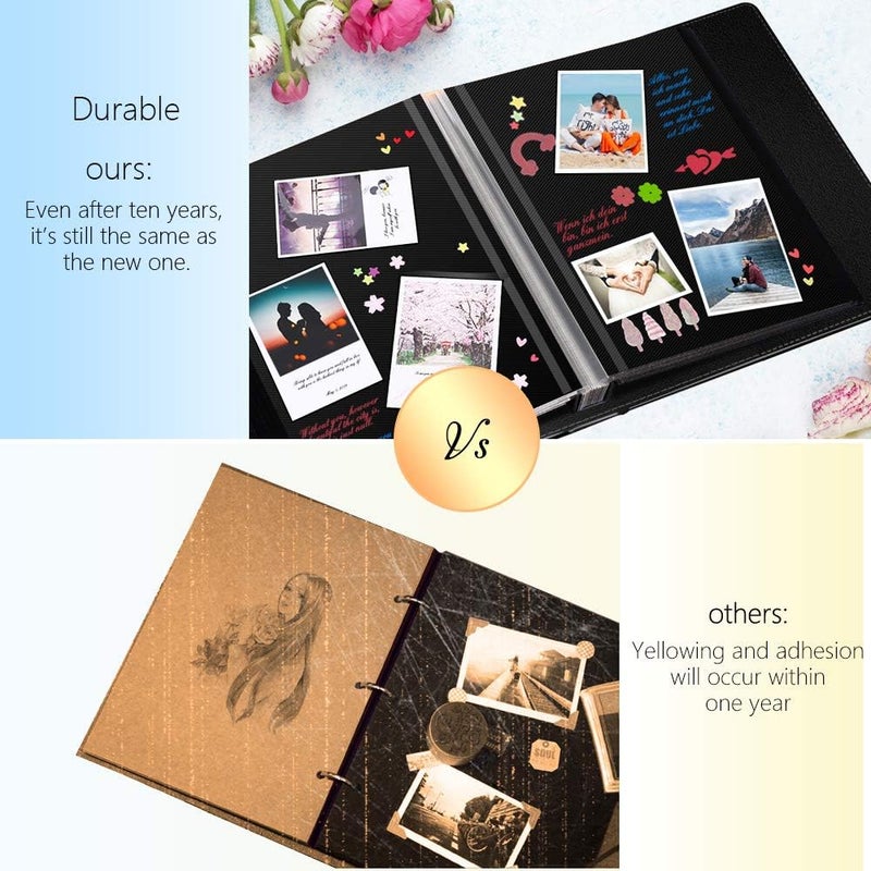 1DOT2 Self-Adhesive Photo Album, 60 Black Pages Self-Stick Page DIY Anniversary Travel Memory Book, Leather Cover, Magnetic Scrapbook Family Album for Christmas, Birthday, Valentine’s Day Gifts - Image 2