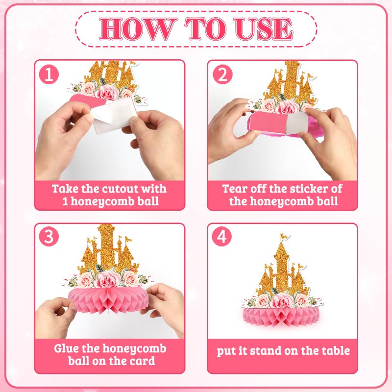 KSKSPE Princess Honeycomb Centerpieces, KSKSPE 12Pcs Princess Party Table Centerpieces Princess Birthday Decorations Princess Theme Party Table Decoration for Princess Supplies - Image 3