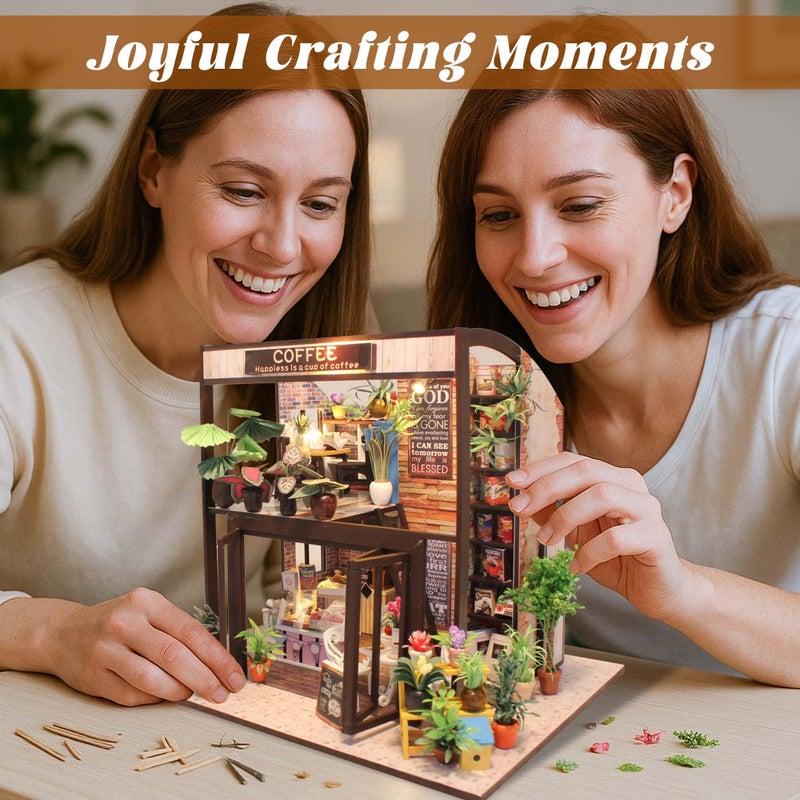 Flever مجموعة منزل دمى فليفر المصغرة DIY غرفة إبداعية مع أثاث لهدية رومانسية في عيد الحب (وقت القهوة) - Image 4