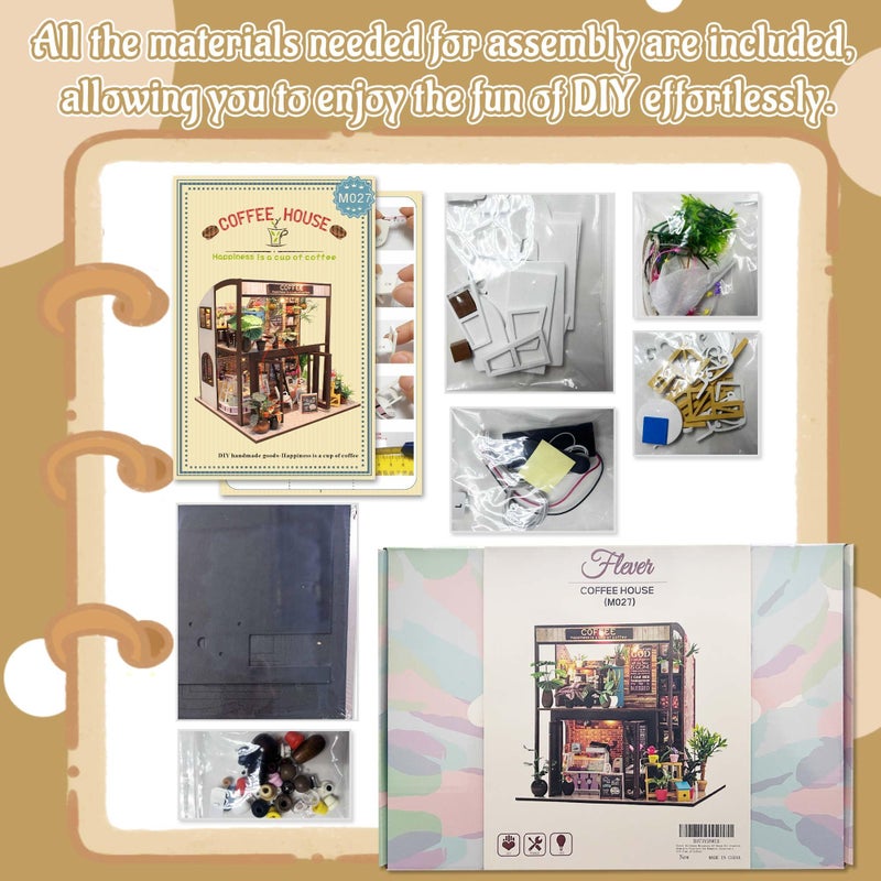 Flever مجموعة منزل دمى فليفر المصغرة DIY غرفة إبداعية مع أثاث لهدية رومانسية في عيد الحب (وقت القهوة) - Image 3
