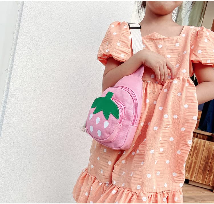 Hiflyer Pink Strawberry Sling Backpack, Small Backpack for Girls, Kawaii Bag, Lightweight Canvas, Adjustable Shoulder Strap, Zipper, 8x5x2 inches - Image 2