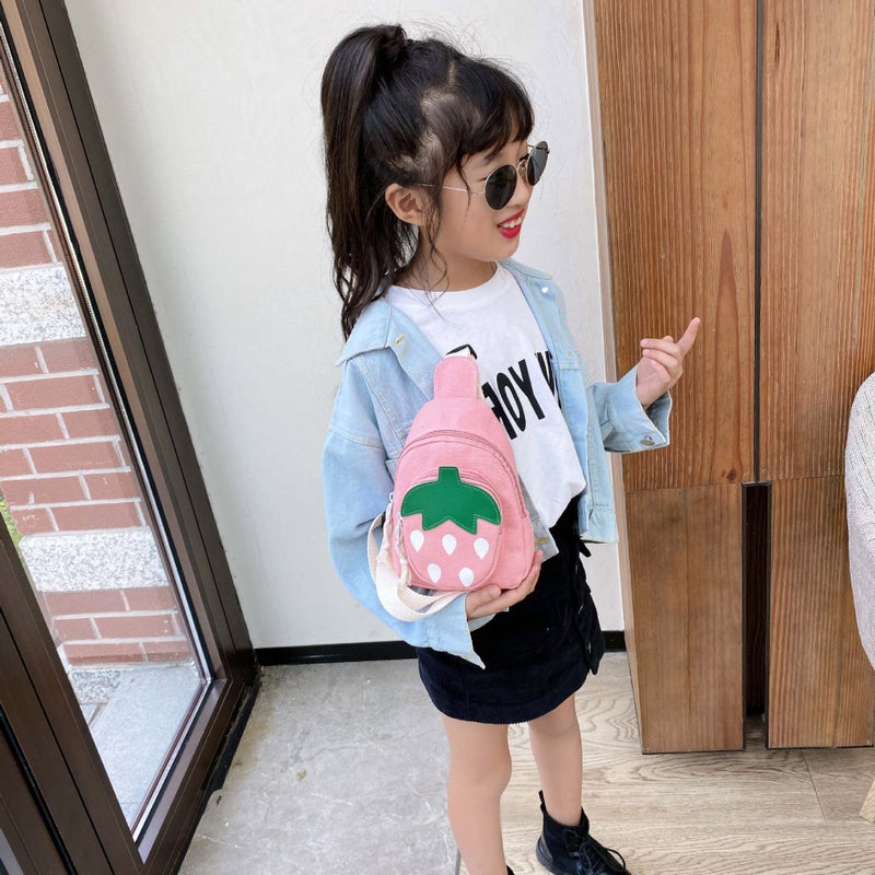 Hiflyer Pink Strawberry Sling Backpack, Small Backpack for Girls, Kawaii Bag, Lightweight Canvas, Adjustable Shoulder Strap, Zipper, 8x5x2 inches - Image 3