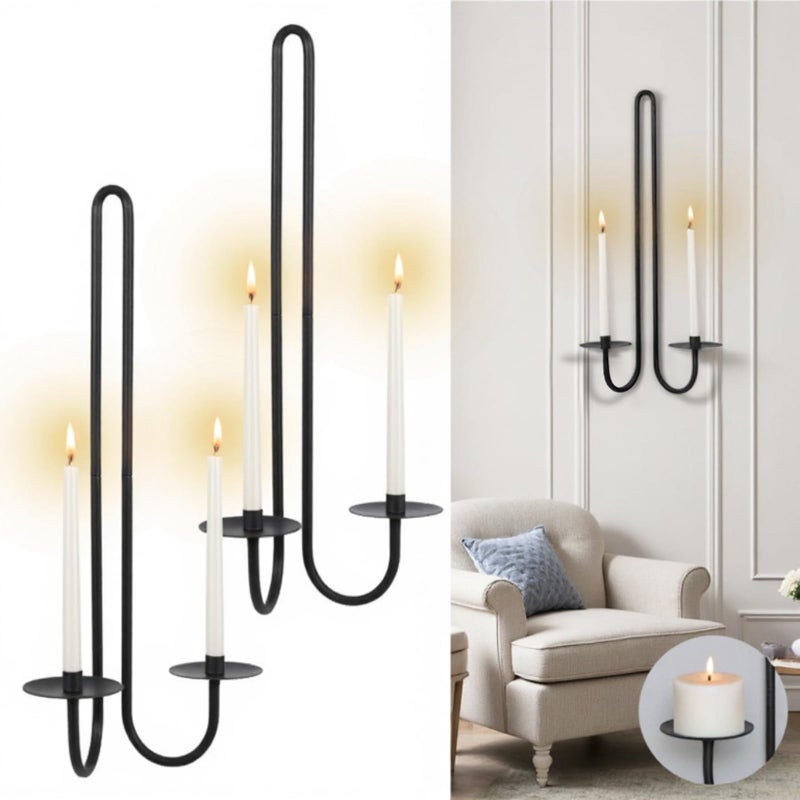 Aimto Wall Sconce Candle Holder Metal Hanging Wall Decorations for Home,Living Room, Bathroom, Dining Room, Set of 2ï¼ˆBlack - Image 1