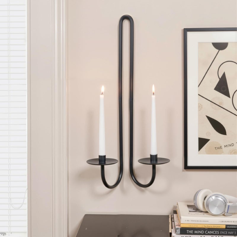 Aimto Wall Sconce Candle Holder Metal Hanging Wall Decorations for Home,Living Room, Bathroom, Dining Room, Set of 2ï¼ˆBlack - Image 2