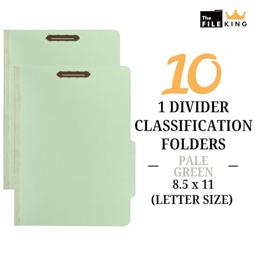 The File King One Divider Pale Green Pressboard Classification File Folder - Letter Size | Box of 10 | Top Tab | 2” Expansion | Four 2-Inch Durable Fastener Prongs | USA Made - Image 2
