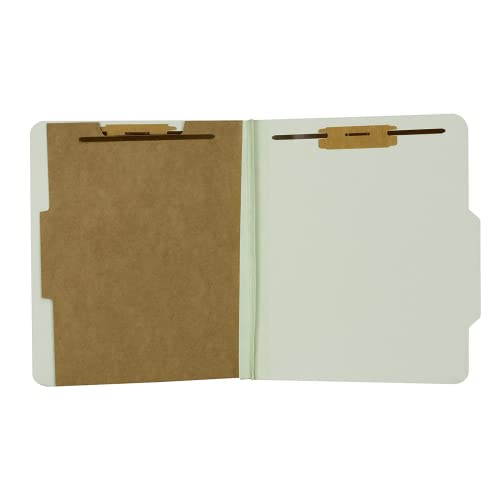 The File King One Divider Pale Green Pressboard Classification File Folder - Letter Size | Box of 10 | Top Tab | 2” Expansion | Four 2-Inch Durable Fastener Prongs | USA Made - Image 1