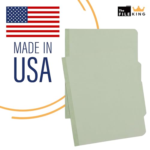 The File King One Divider Pale Green Pressboard Classification File Folder - Letter Size | Box of 10 | Top Tab | 2” Expansion | Four 2-Inch Durable Fastener Prongs | USA Made - Image 4