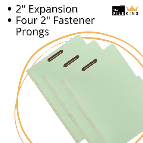 The File King One Divider Pale Green Pressboard Classification File Folder - Letter Size | Box of 10 | Top Tab | 2” Expansion | Four 2-Inch Durable Fastener Prongs | USA Made - Image 3
