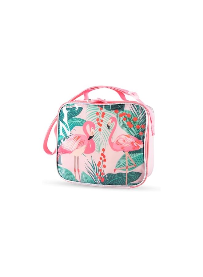 PROMASS حقيبة مدرسية بعجلات 17 بوصة مجموعة من 5 مع حقيبة غداء، حقيبة أقلام، صندوق غداء وزجاجة ماء استوائية - وردي - Image 4