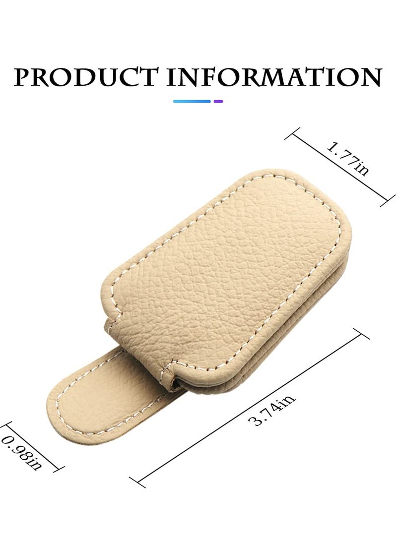 SYOSI Car Visor Sunglasses Holder, Car Visor Magnetic Eyeglasses Hanging Clip Genuine Leather Storage Clip (Beige) - Image 2