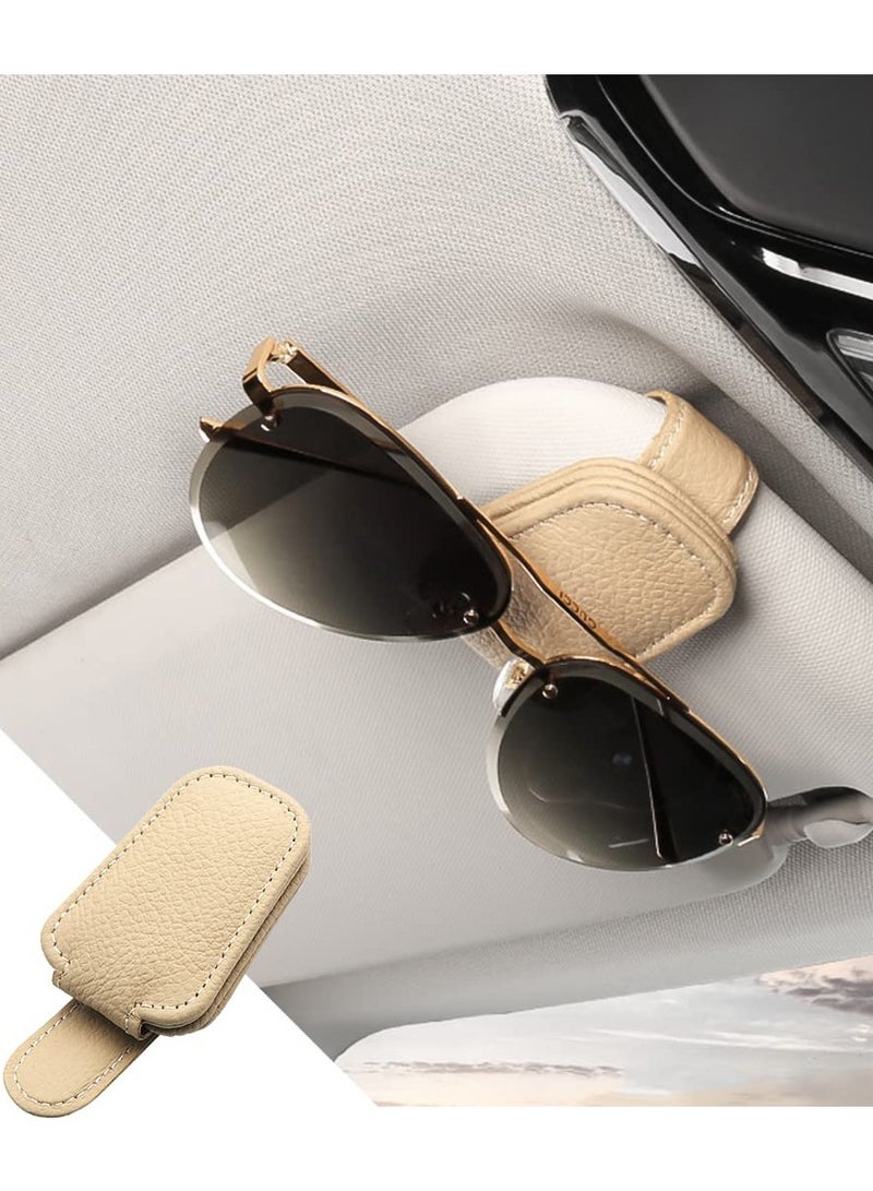 SYOSI Car Visor Sunglasses Holder, Car Visor Magnetic Eyeglasses Hanging Clip Genuine Leather Storage Clip (Beige) - Image 1
