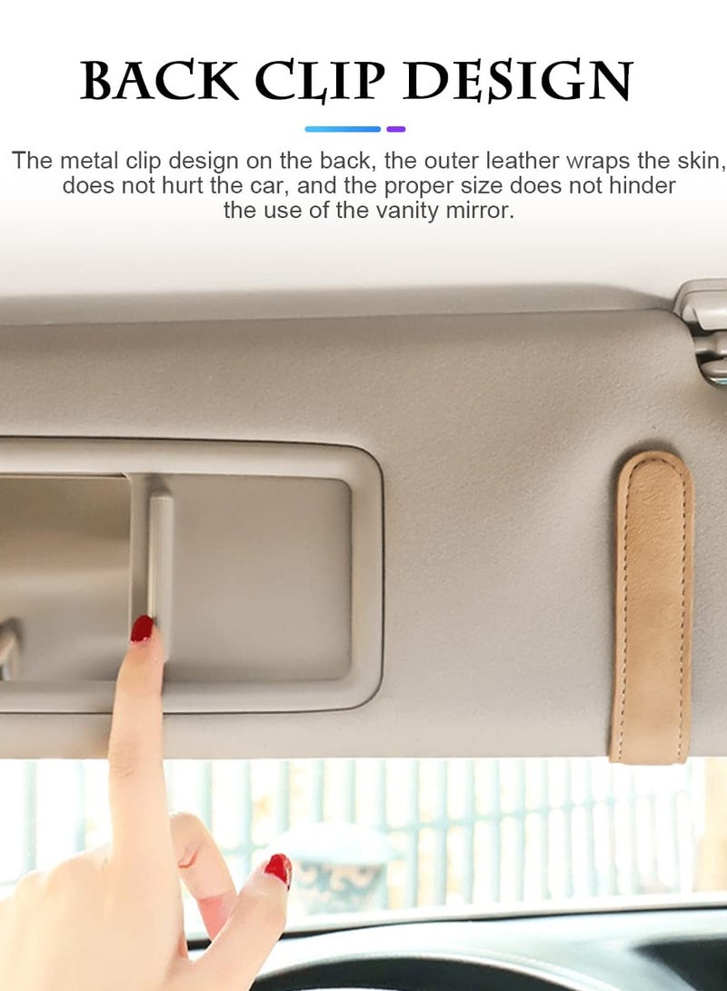 SYOSI Car Visor Sunglasses Holder, Car Visor Magnetic Eyeglasses Hanging Clip Genuine Leather Storage Clip (Beige) - Image 3
