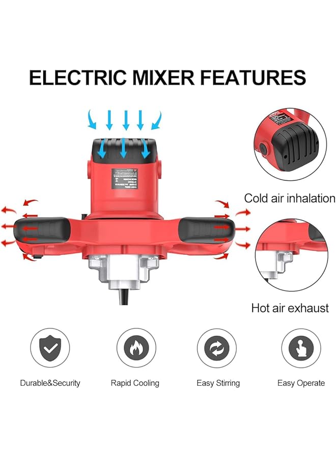 erorex Cement Mixer 2100W Electric Handheld Cement Mixer 2Pcs Mixing Heads Included Portable Mortar Mixer With 6 Adjustable Speed Mud Mixer For Mixing Plaster Cement Paint Fodder - Image 4