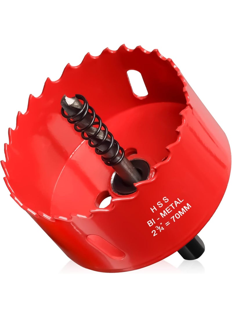 Hole Saw 2 3/4” (70mm) for Wood and Plastic, HSS Bi-Metal Hole Cutter Core Drill Bit for Drywall, PVC Boards, Fiberglass and Vent Pipes - Image 1