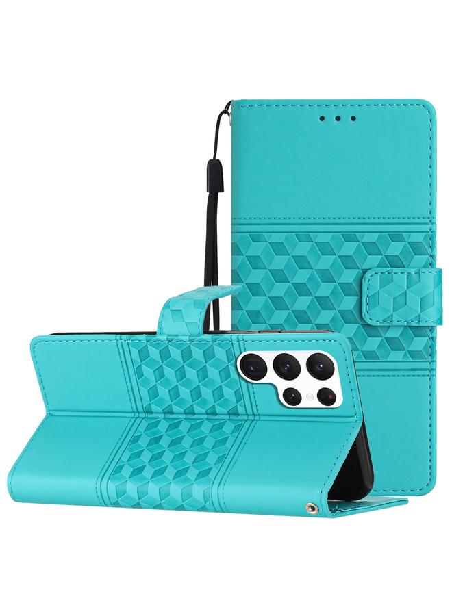 اس-توب جراب لهاتف Samsung Galaxy S23 Ultra 5G مصنوع من الجلد المنقوش بالألماس مع حبل تعليق - Image 1