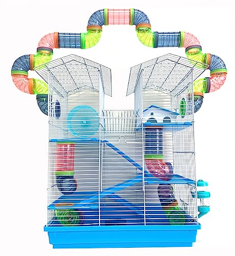 Mcage 5-Floors Large Twin Tower Syrian Hamster Rodent Gerbil Mouse Mice Rat Home Cage with Crossover Tube Tunnel Expansible and Customizable with Hide House Running Wheel Food Dish Water Bottle - Image 1