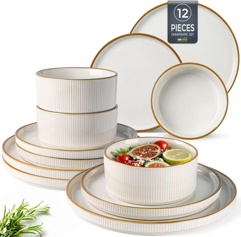 GBHOME Stoneware Dinnerware Sets for 6Round Reactive Glaze Ceramic Plates and Bowls SetHighly Chip and Crack Resistant  Dishwasher  Microwave Safe Dishes SetDishware Service for 618pc - Image 1