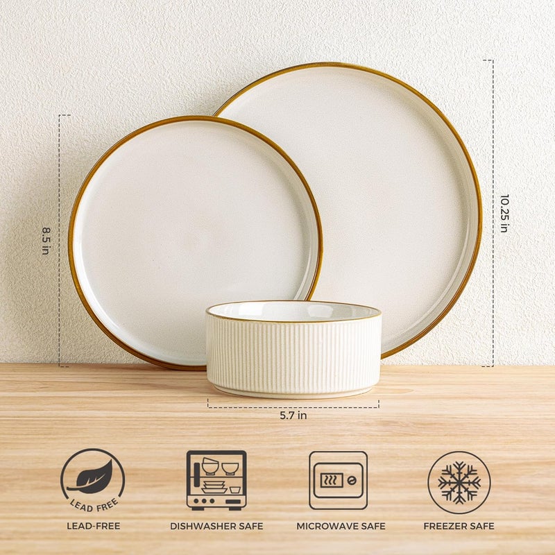 GBHOME Stoneware Dinnerware Sets for 6Round Reactive Glaze Ceramic Plates and Bowls SetHighly Chip and Crack Resistant  Dishwasher  Microwave Safe Dishes SetDishware Service for 618pc - Image 2