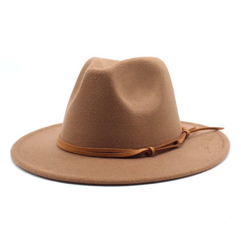 New Fedora Wool Felt Hat Yellow Velvet Rope Accessories British Style Top Hat Suit Matching Hat - Image 3