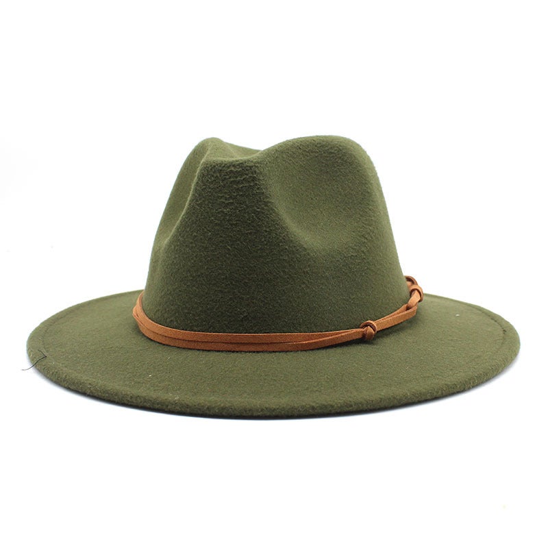 New Fedora Wool Felt Hat Yellow Velvet Rope Accessories British Style Top Hat Suit Matching Hat - Image 1