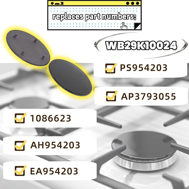 غطاء لموقد سطحي WB29K10024 متوافق مع مواقد الغاز من GE، يناسب مواقد الغاز من GE (4 أطراف - قطر 3.5 بوصة - 2 قطعة) - Image 2